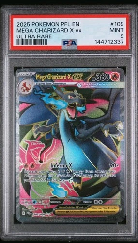 2025 POKEMON PFL EN-PHANTASMAL FLAMES ULTRA RARE #109 MEGA CHARIZARD X EX PSA 9