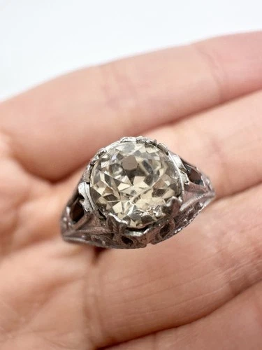 Antique edwardian ring Rhinestone Sterling Silver Size 7.75