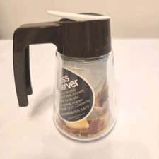 Vintage Gemco Clear Glass Dripless Syrup Pitcher Handled Brown Plastic Lid NEW