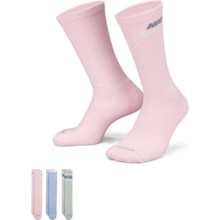 NWT Nike Everyday Plus Cushioned Crew Kit 3 pack 'Pink Blue Green' SM DX7665-902