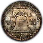 1958 50c Franklin Silver Half Dollar - Original Rainbow Toning - BU - SKU-H3619