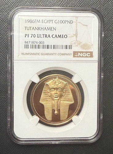 Egypt 1986 Gold 100 Pounds NGC PF70UC Tutankhamen