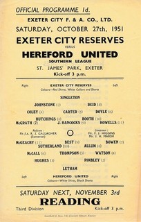 Exeter City Reserves v Hereford United (Southern League) 1951/1952