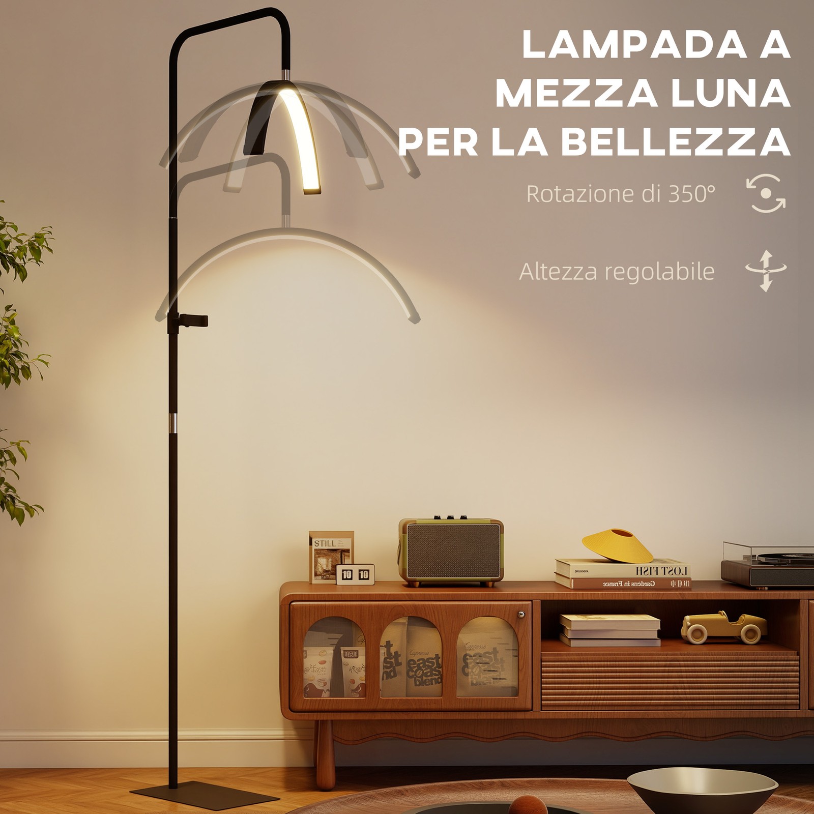Lampada da Terra LED con Testa a Mezza Luna, Altezza e Temperatura Colore Regola foto 4