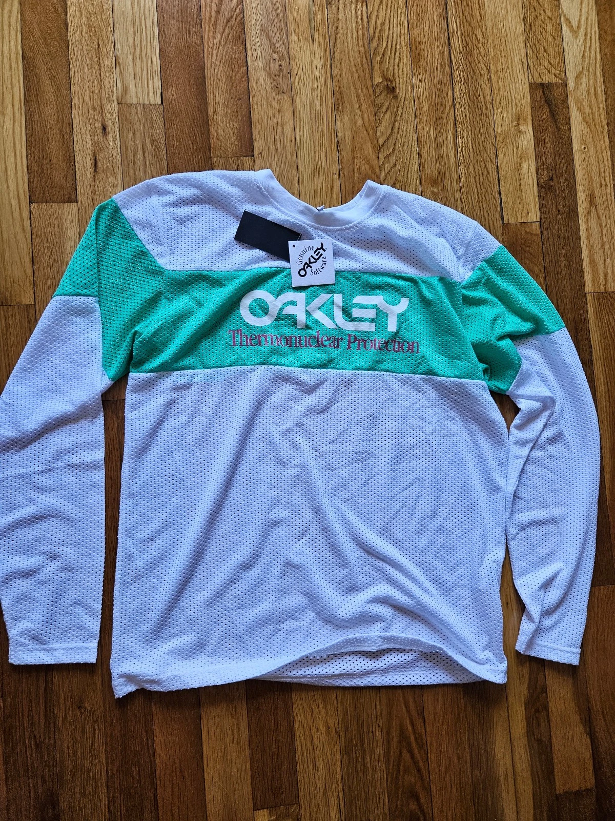 Vtg Oakley SoftwareThermonuclear Protection L/S Mesh Shirt Green White Men's Med