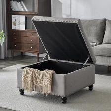 Ottoman with Storage, Large Storage Ottoman, 30 in Square Ottoman Coffee Table,T