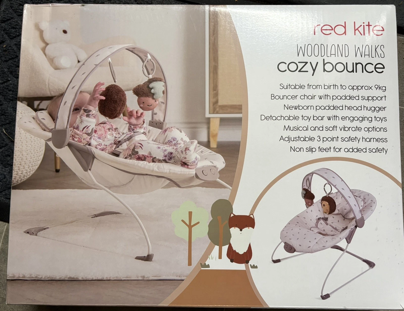 Red Kite Cozy Bounce Musical Baby Bouncer - Woodland Walks