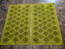 2 Vintage Mid Century Sculpted Avocado Green Bath Towels Sea Shells Fieldcrest 