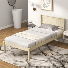 Twin Size Wooden Platform Bed Frame with Headboard Mattress Foundation Natural