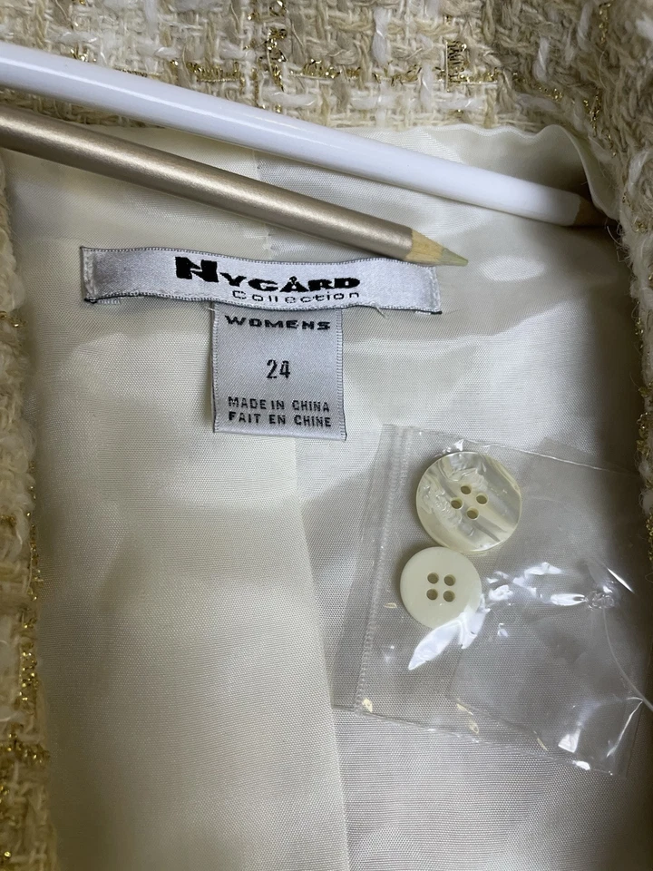 NUEVO Blazer Peter Nygard Talla 24 Crema Blanco Dorado Metálico Mezcla Lana Chaqueta NUEVO Foto 2 de 4