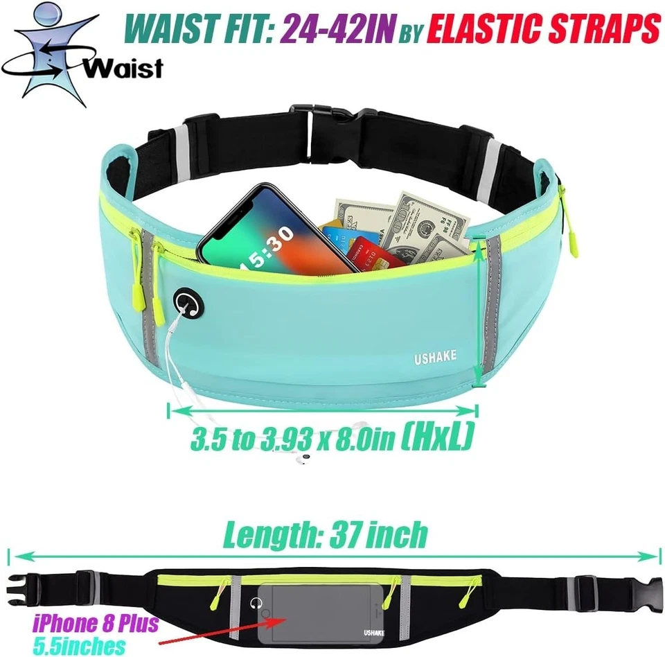 Riñonera deportiva ultra delgada cintura riñonera bolsa cinturón cremallera impermeable correr Foto 2 de 4