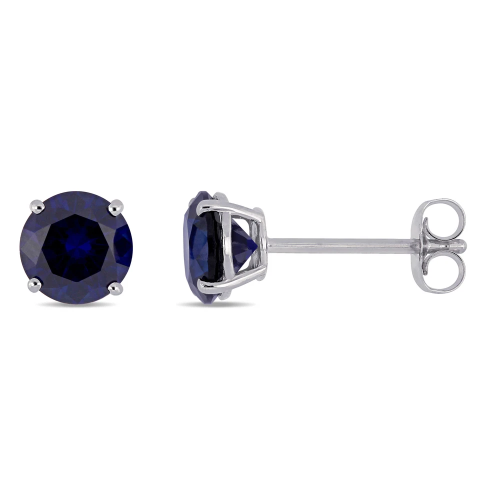 Amour 10k White Gold Created Sapphire Studs