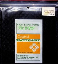 CROSS STITCH BLACK FABRIC AIDA 14 COUNT 1 PC. 12" X 14" ORIGINAL ZWEIGART NOS