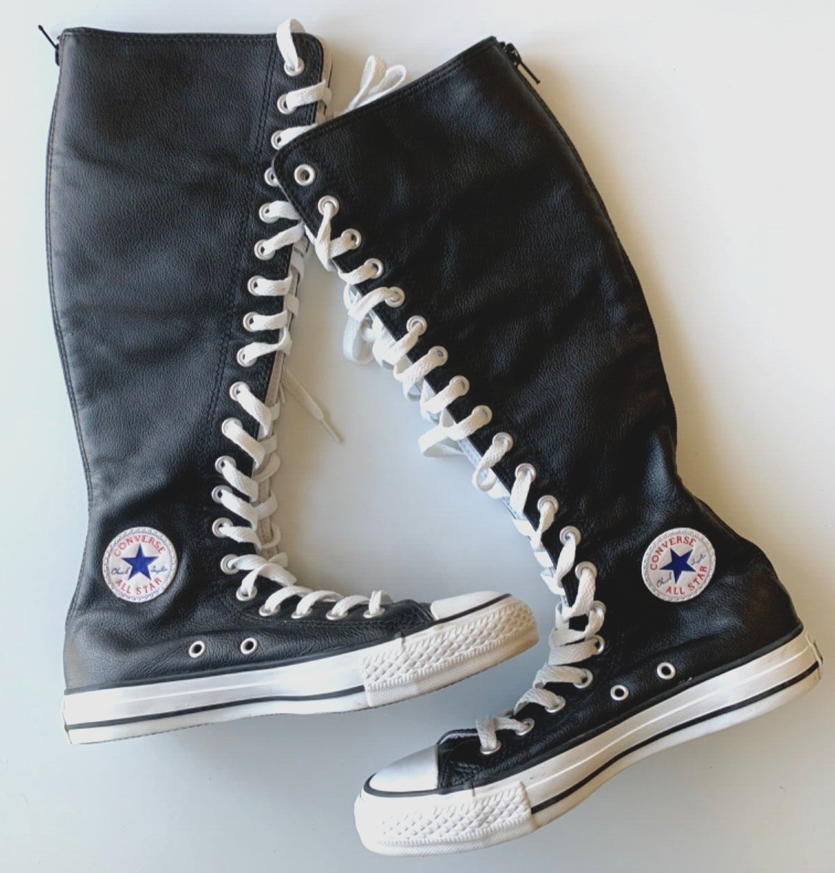 CONVERSE Boots 6 KNEE HIGH Lace-Up LEATHER All Star Chuck Taylor Back Zip 4  NEW | eBay