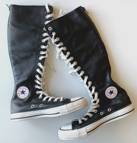 CONVERSE Boots 6 KNEE HIGH Lace-Up LEATHER All Star Chuck Taylor Back Zip 4 NEW - Afbeelding 1 van 9