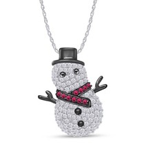 1 2/5 Ct Snowman Pendant Necklace Simulated Diamond 14K White Gold Plated Silver