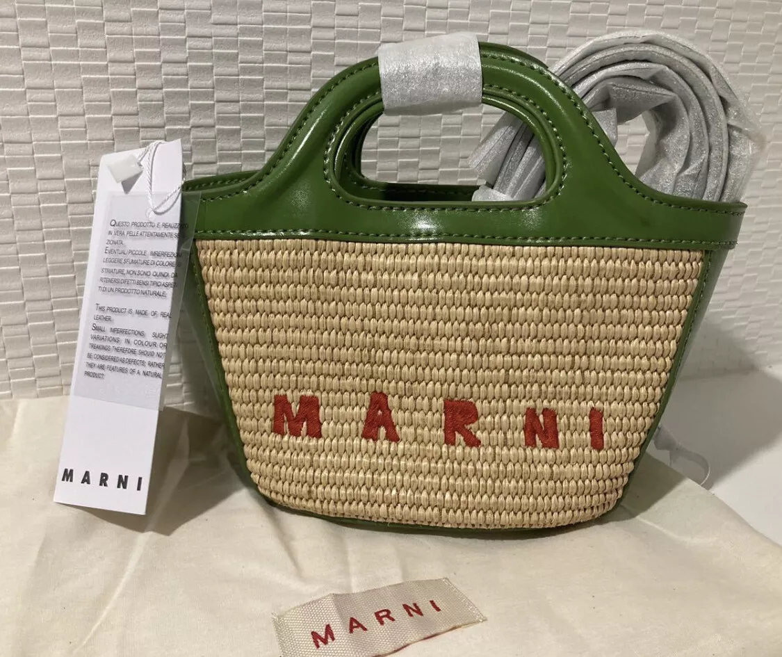 MARNI Basket Bag 2way Tropical Summer Raffia Mini Tote Beige×Green