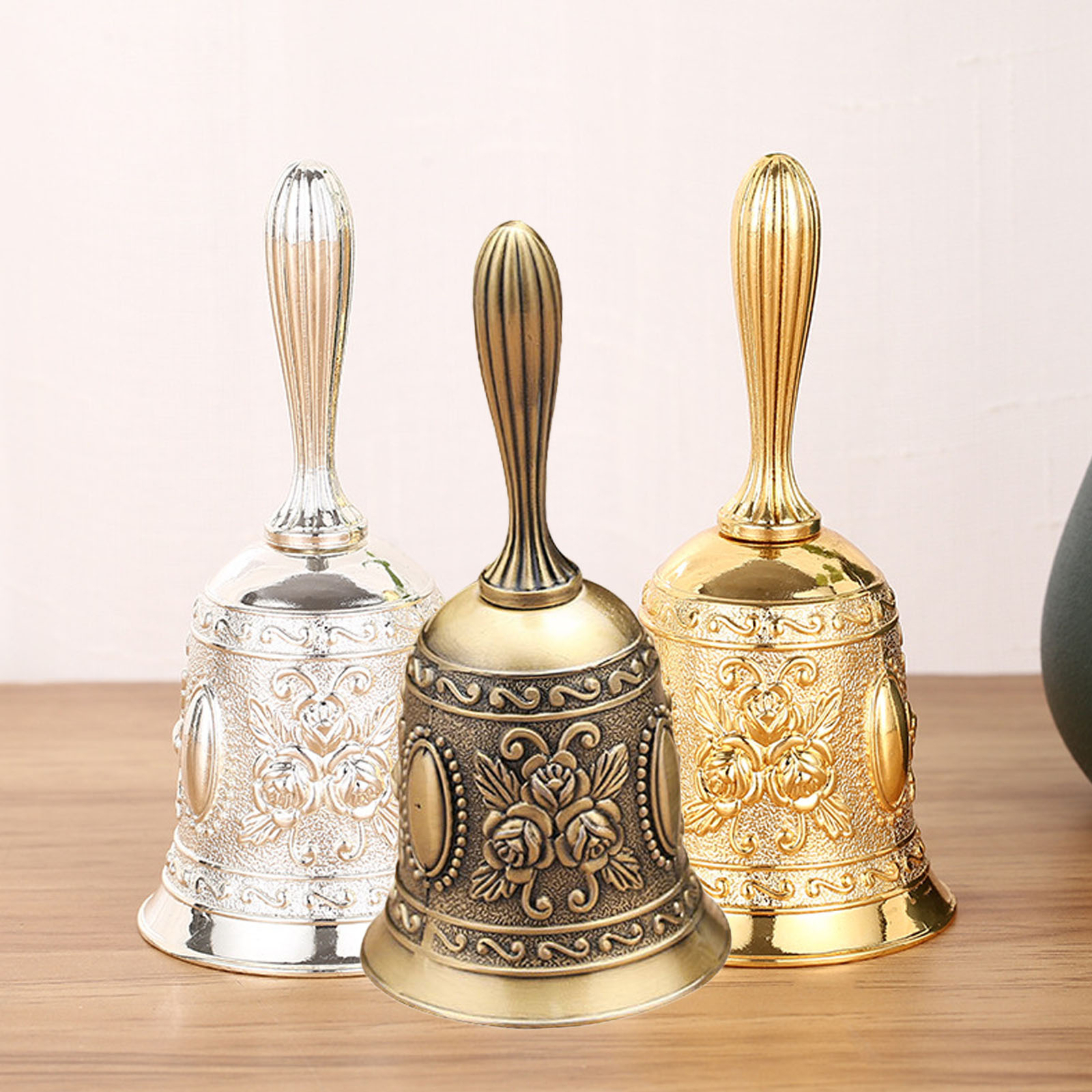 (Silver Free Size)Engraved Hand Bell Delicate Hand Bell EasyCare Alloy