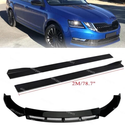 For Skoda Octavia VRS Side Skirts+Front Bumper Lip Splitter Spoiler Kit Body Kit