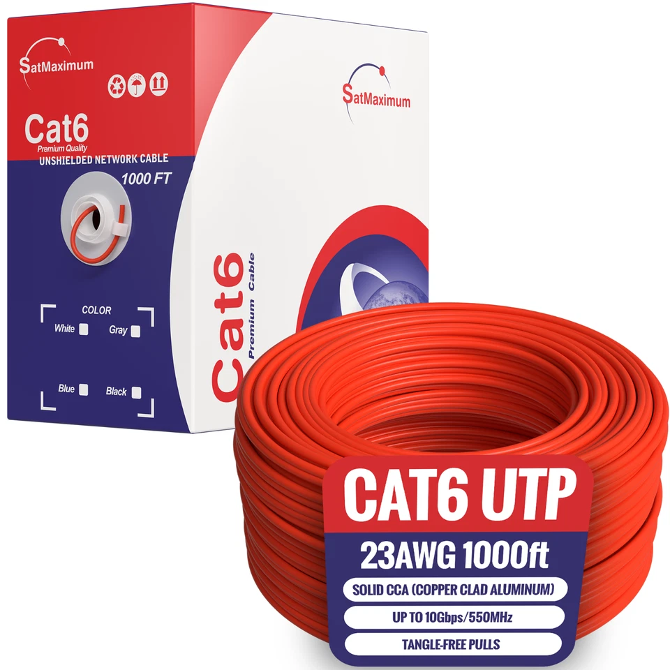 Cat6 1000FT CCA UTP Solid Red Ethernet Cable - LAN Network Bulk 23 AWG RJ45 - Image 3 of 4