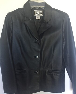 Clio Leather Jacket Womens Small 100% Leather Black P S Petite Great Condition