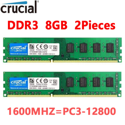 Crucial DDR3 16GB (2X8GB) KIT 1600 MHz PC3-12800 DIMM 240Pin non