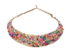 Women's Fashion Choker Style Necklace Multicolor Acrylic Beads Goldtone Chain
