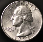 1952 Washington Quarter GEM BU