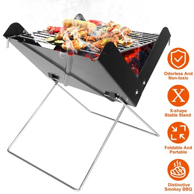 1832  Folding BBQ Grill Charcoal Barbecue Portable Grill Tabletop Outdoor Smoker