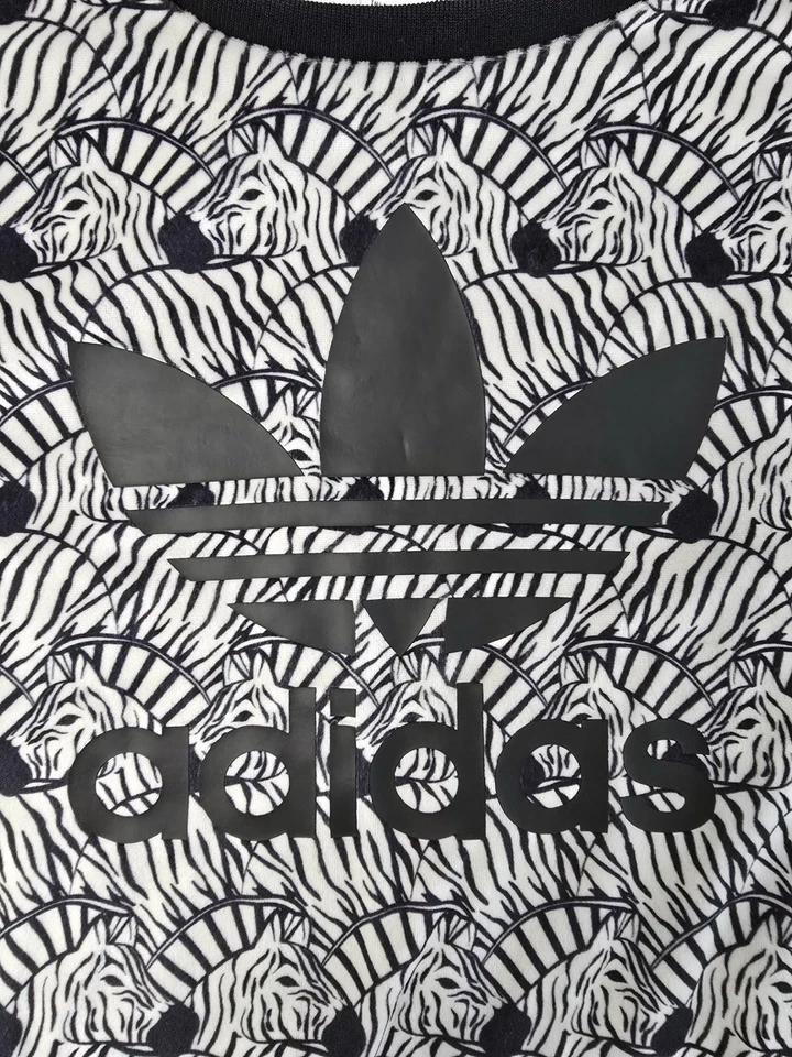 Adidas Originals Sweatshirt Youth Girls XL 14-15 Black Zebra Print Velour - Image 3 of 4