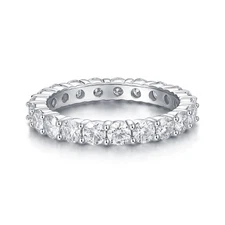 2.1 CTW Round Cut Moissanite Eternity Wedding Band Ring Real 925 Sterling Silver
