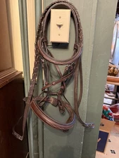 Harwich Full Brown Fancy Stitched, Padded  Leather Show Bridle With Laced  Reins