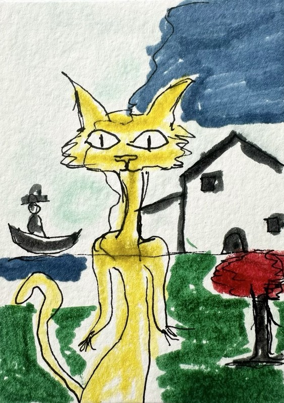 Original ACEO Painting Cat Miniature Art Card By Carole Collins M6
