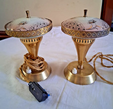 COPPIA DI LAMPADE DA COMODINO OTTONE E VETRO INCISO VEDI DESCRIZIONE