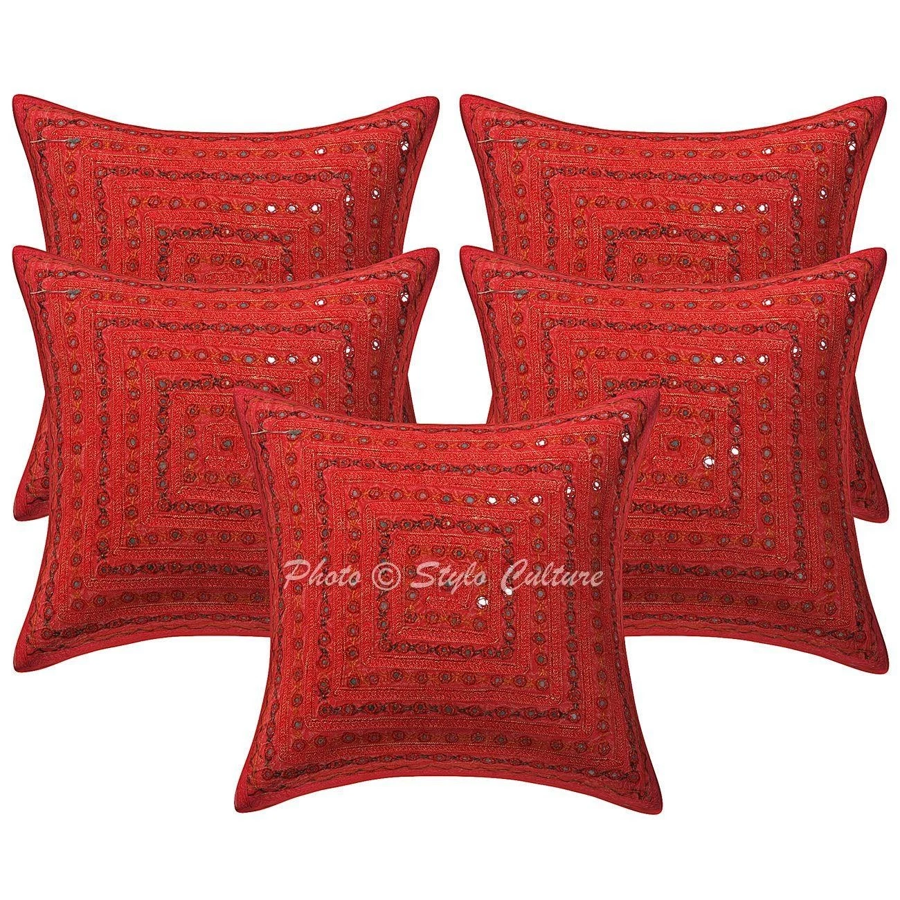 Bohemian Cotton Throw Pillow Covers Embroidered 40x40 cm Geometric Home Decor