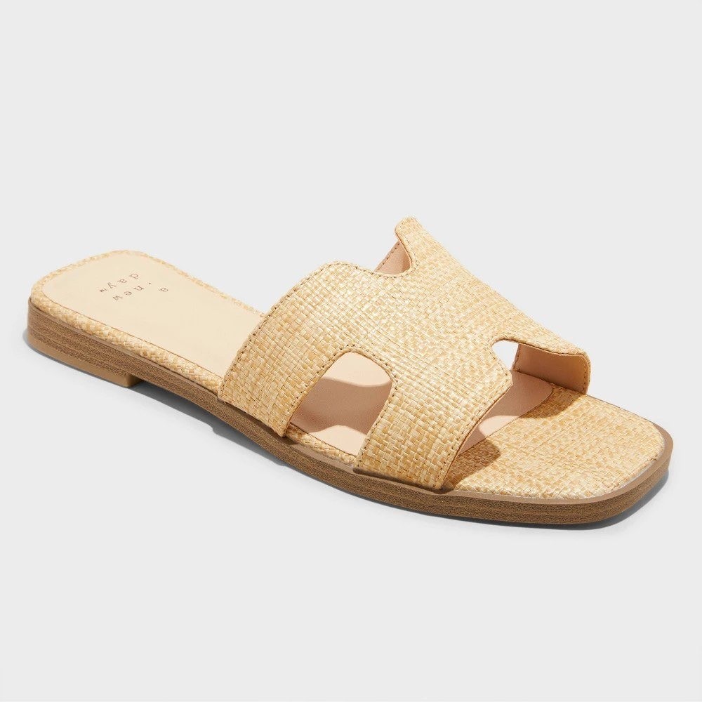 Women's Nina Raffia H-Band Slide Sandals - a New Day™ Beige size 6.5 Block Heel