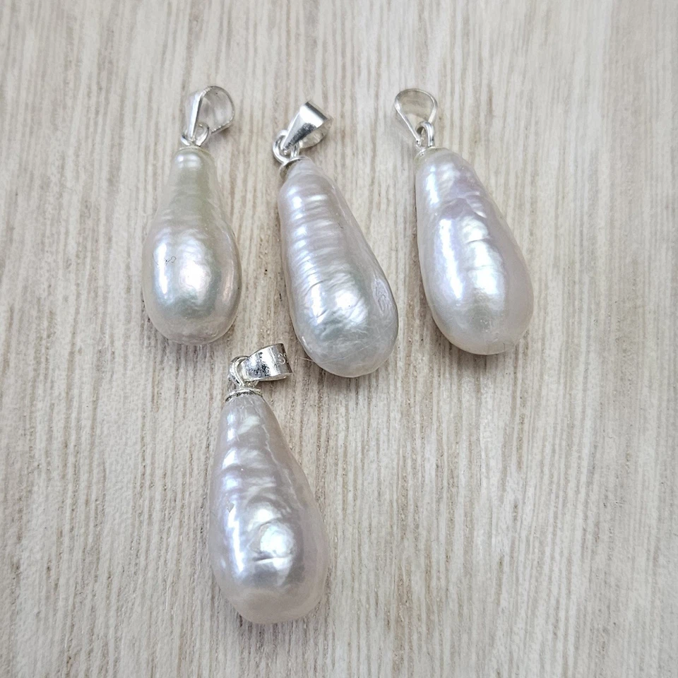 手工制作泪珠淡水珍珠吊坠纯银 — 第 2/4 张图片