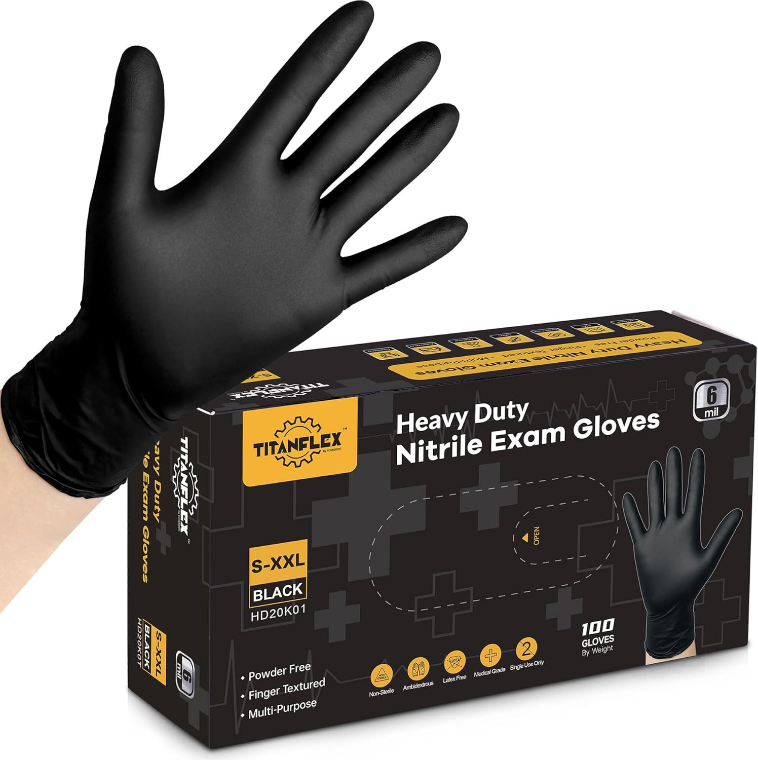 Guantes de nitrilo desechables 6mil negros resistentes caja completa