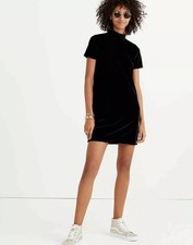 Madewell Black Velvet Mockneck Shift Dress Short Sleeve H2540 Women's size S
