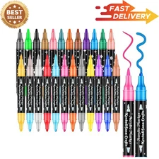 24 COLORS DUAL TIP ACRYLIC PAINT MARKER PENS SET Painting Canvas Art Supplies