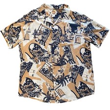 C C California Men's Tropical Scenic Hawaiian Resort Button Down Shirt LARGE