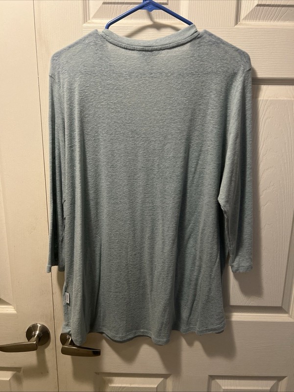 Orvis Relaxed V-Neck Three Quarter Sleeve Perfect Tee Green/Blue Shirt XL