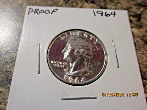 1964 PROOF WASHINGTON SILVER QUARTER    LO