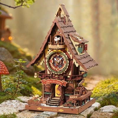 ROKR Vintage Cuckoo Uhr Mechanische 3D Holz Puzzle Heim Dekor Geschenke