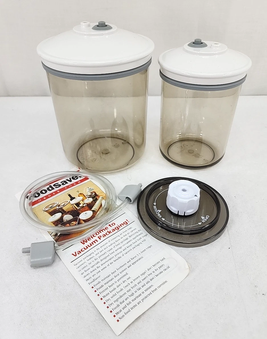 Food Saver Vacuum Canisters 0.75qt, 1.5 qt Plus Universal Sealer Lid and hose