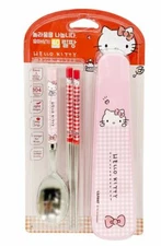 Hello Kitty Stainless Steel Spoon Chopsticks Case Set Cutlery Kids Utensils  
