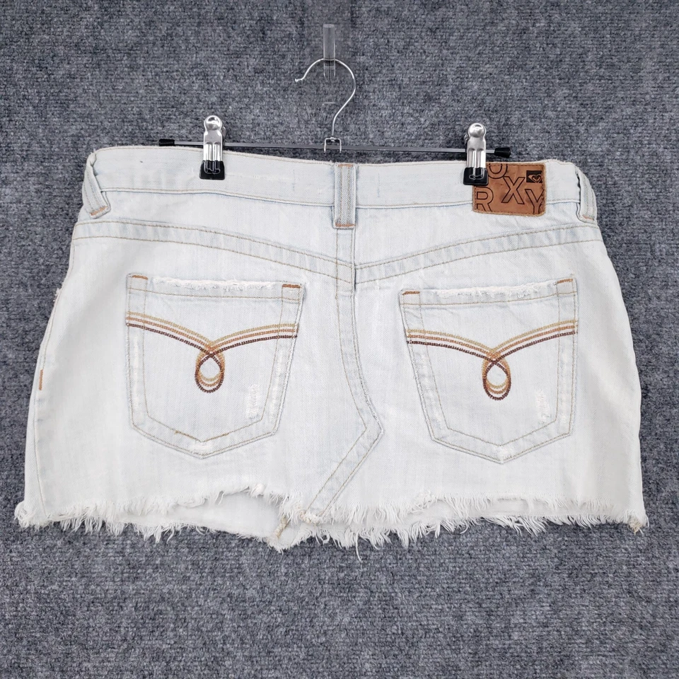 Falda vaquera vintage Roxy para mujer 11 junior azul mini dobladillo crudo lavado claro Jean Y2K Foto 2 de 4