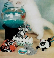 CURIOUS KITTEN COASTERS CATS HOME DECOR PLASTIC CANVAS PATTERN INSTRUCTIONS