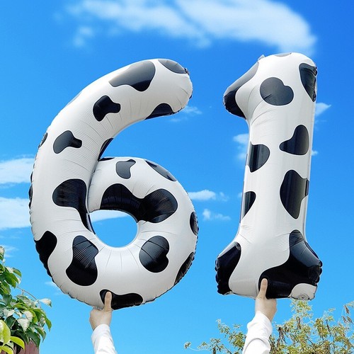 Cow Print Number Balloon Birthday Party Decoration Helium/Air Self Seal Huge 40" - Picture 6 of 73