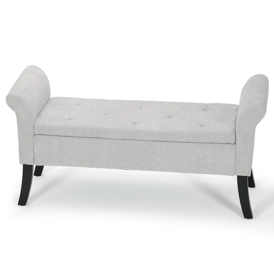 Gray Rectangle Storage Bench Fabric 25" Footstool w/Wood Legs&Upholstered Arms - Imagem 2 de 4